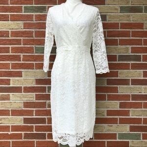 NWT Thalia Sodi Lace 3/4 Sleeve V-neck White Scalloped Hem Dress 👗